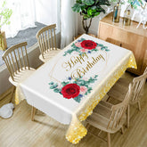 Lofaris Red And Pink Rose Glitter Happy Birthday Tablecloth